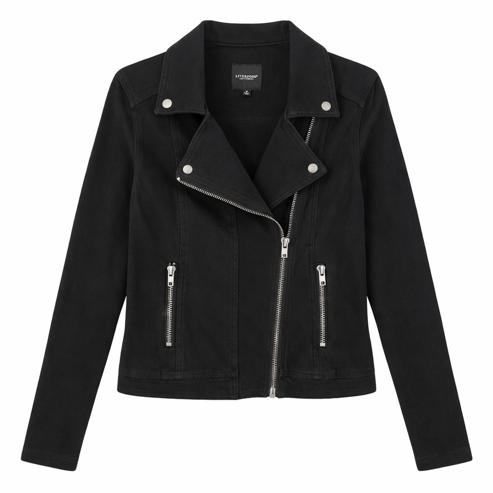 Women's Black Moto-Style Jean Jacket by LIVERPOOL